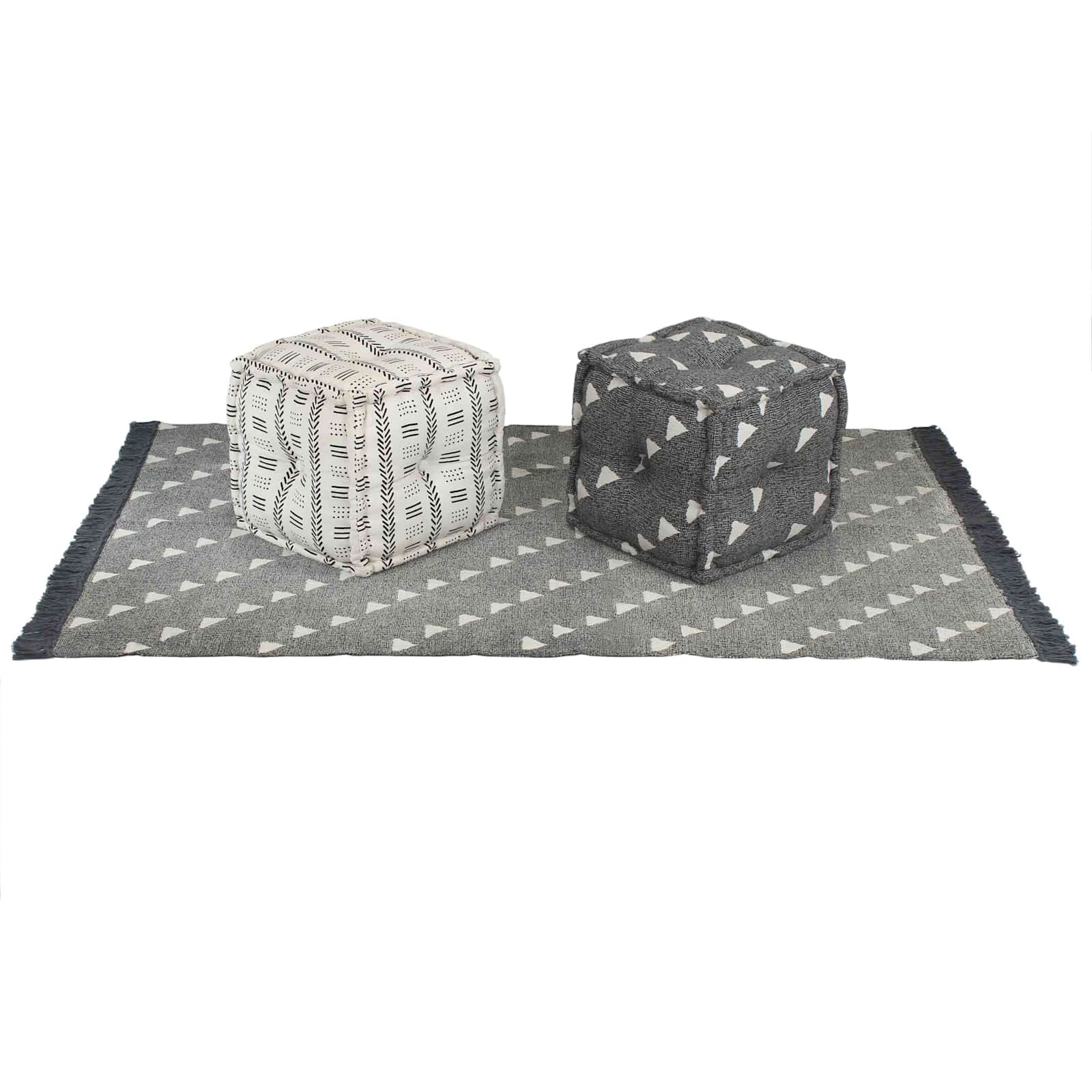 Pouffes Geometrico Grigio e Bianco 40 x 40 x 40 cm Tessuto 244990
