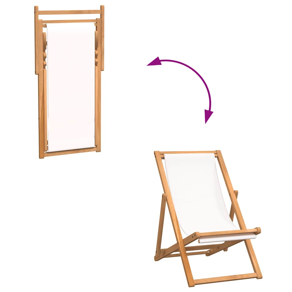 Sedia a Sdraio in Legno di Teak 56x105x96 cm Crema 43802