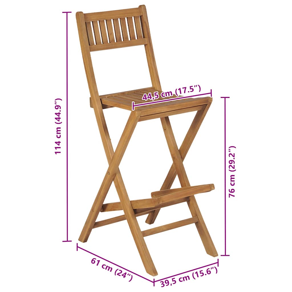 Sgabelli da Bar da Esterno Pieghevoli 2 pz in Massello di Teak 43806