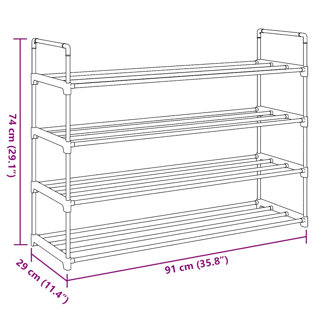 Scarpiera con 4 Ripiani in Metallo e Plastica Nero 245626