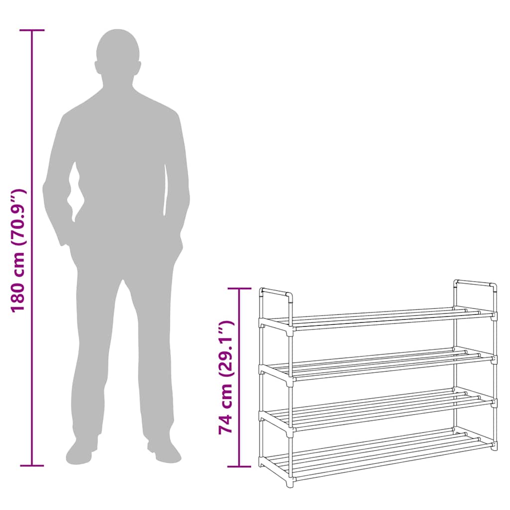 Scarpiera con 4 Ripiani in Metallo e Plastica Nero 245626