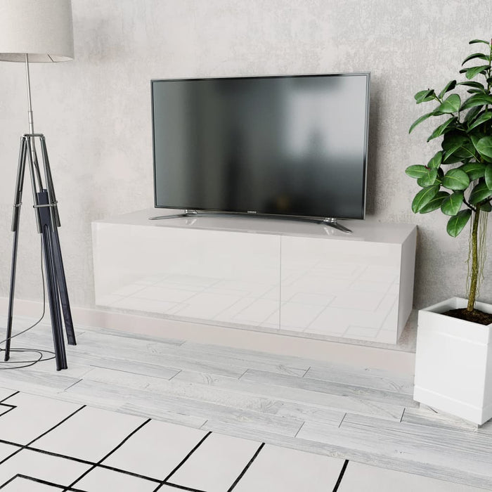 Mobile Porta TV in Legno Multistrato 120x40x34 cm Bianco Lucido 244870
