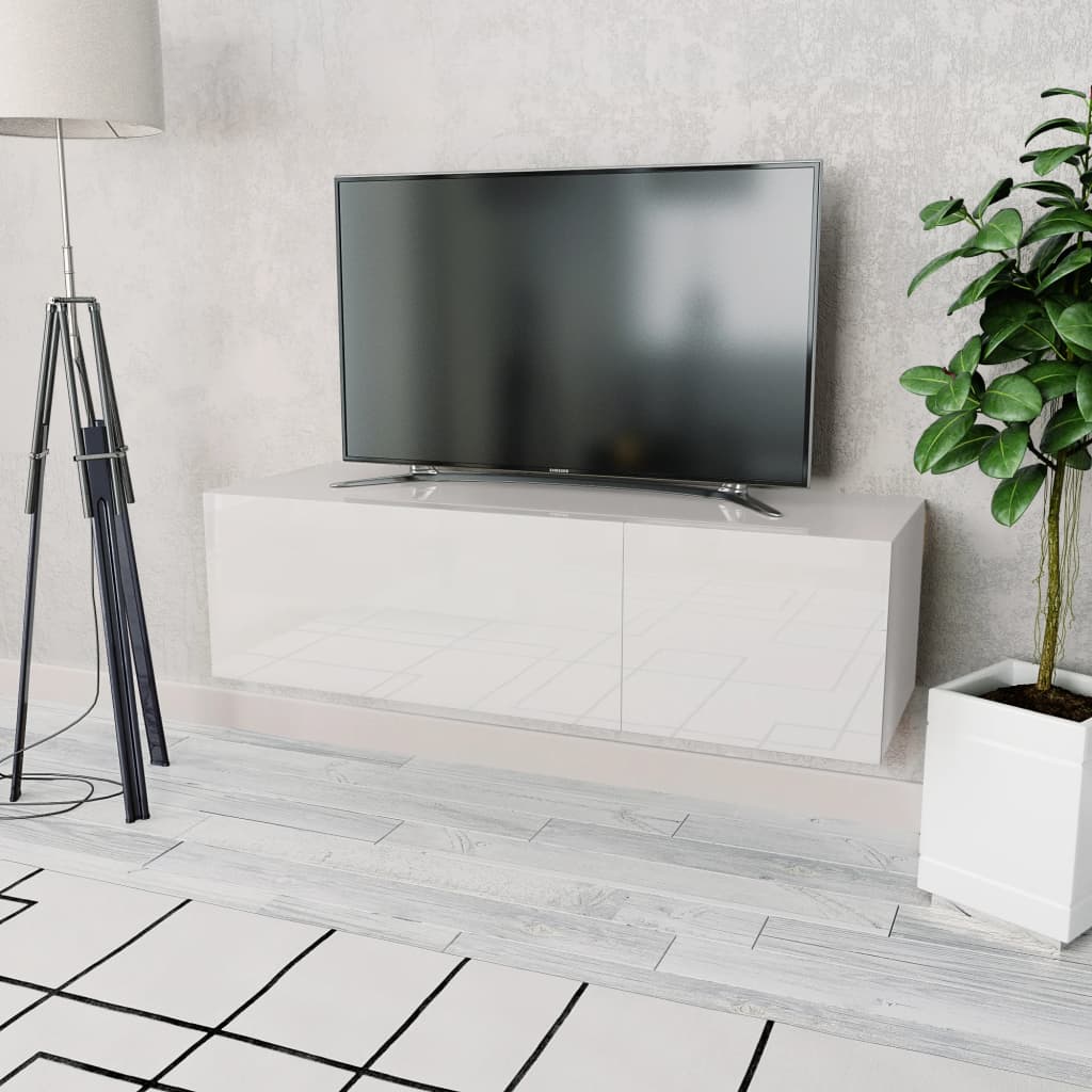 Mobile Porta TV in Legno Multistrato 120x40x34 cm Bianco Lucido 244870
