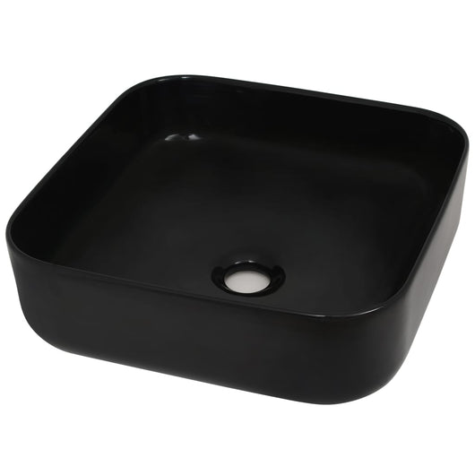Lavabo quadrato in ceramica 38 x 38 x 13,5 cm lavabo bagno wc nero 02_0002537