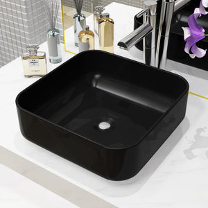 Lavandino Quadrato in Ceramica Nero 38x38x13,5 cm cod mxl 41937