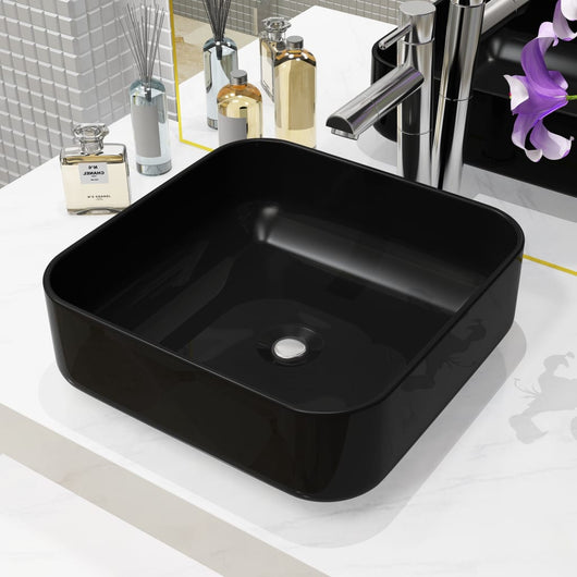 Lavandino Quadrato in Ceramica-Lavabo-Lavello Nero 38x38x13,5 cm