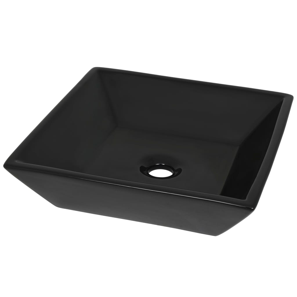 Lavandino-Lavello Quadrato in Ceramica Nero 41,5x41,5x12 cm