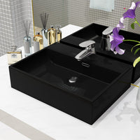 Lavandino con Foro Rubinetto in Ceramica-Lavabo-Lavello Nero 51,5x38,5x15 cm