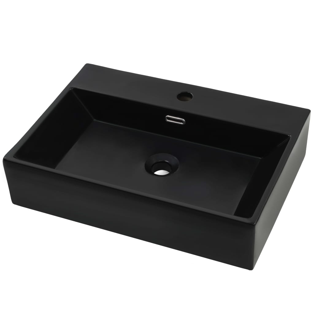 Lavandino con Foro Rubinetto Ceramica Nero 60,5x42,5x14,5 cm cod mxl 53015