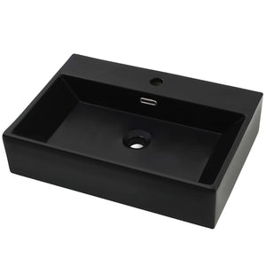 Lavandino-Lavello con Foro Rubinetto Ceramica Nero 60,5x42,5x14,5 cm