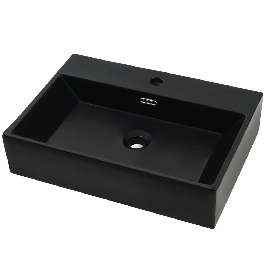 Lavabo con rubinetto in ceramica foro 60,5 cm nero 02_0002546