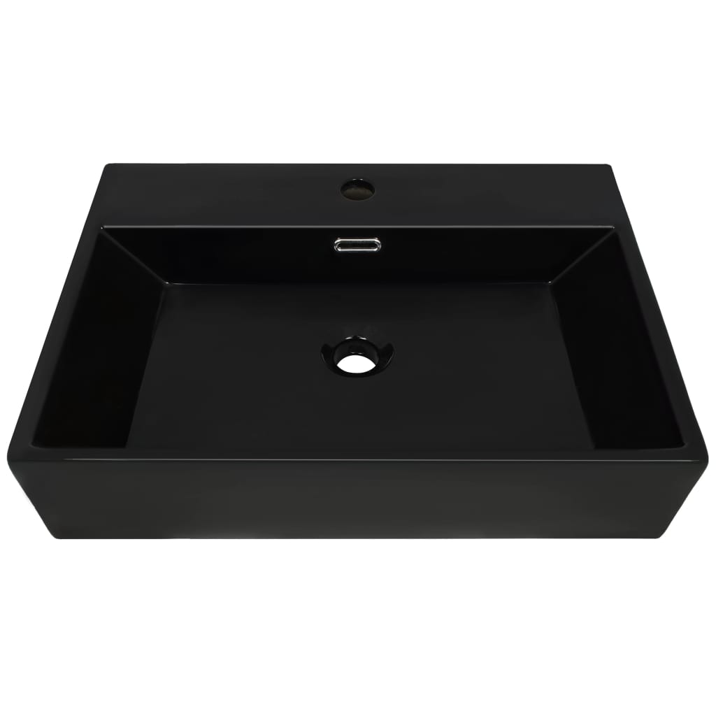Lavandino-Lavello con Foro Rubinetto Ceramica Nero 60,5x42,5x14,5 cm