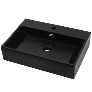 Lavandino con Foro Rubinetto in Ceramica-Lavabo-Lavello Nero 76x42,5x14,5 cm