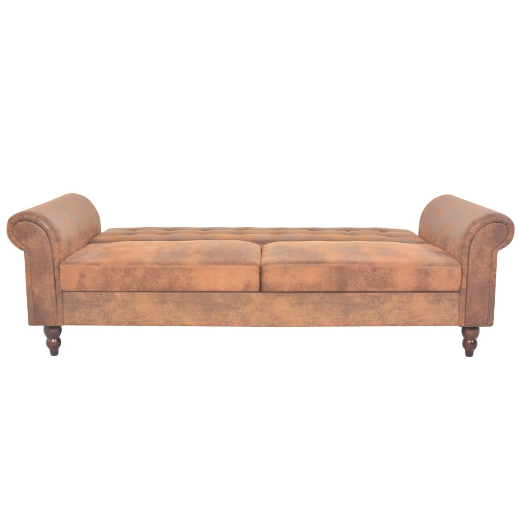 Divano letto trasformabile con braccioli 196 x 97 x 59 cm pelle scamosciata sintetica marrone 02_0019646