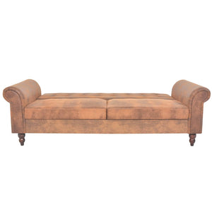 Divano letto trasformabile con braccioli 196 x 97 x 59 cm pelle scamosciata sintetica marrone 02_0019646