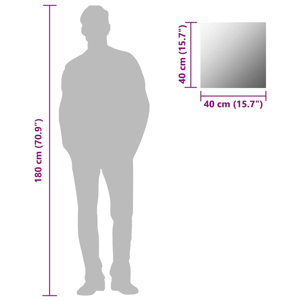 Specchio da Parete-Specchio a Muro-Specchio Decorativo 40x40 cm Quadrato in Vetro