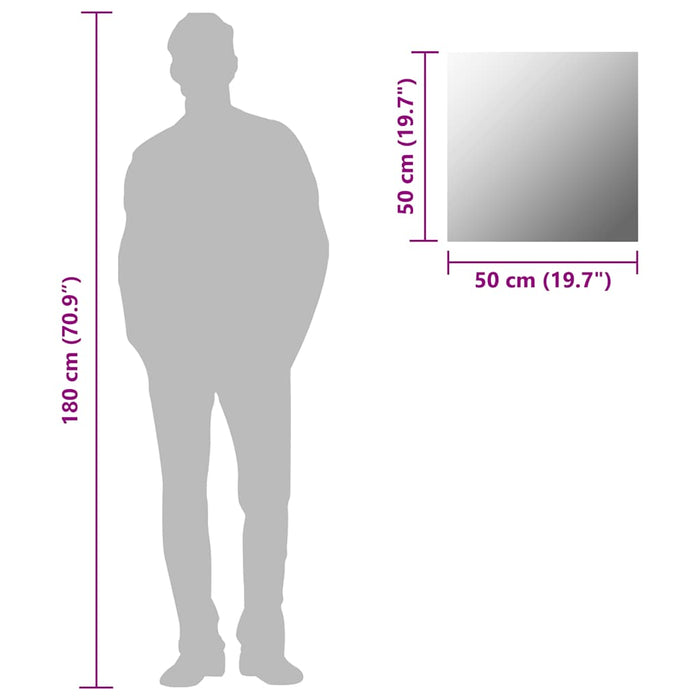 Specchio da Parete-Specchio a Muro-Specchio Decorativo 50x50 cm Quadrato in Vetro