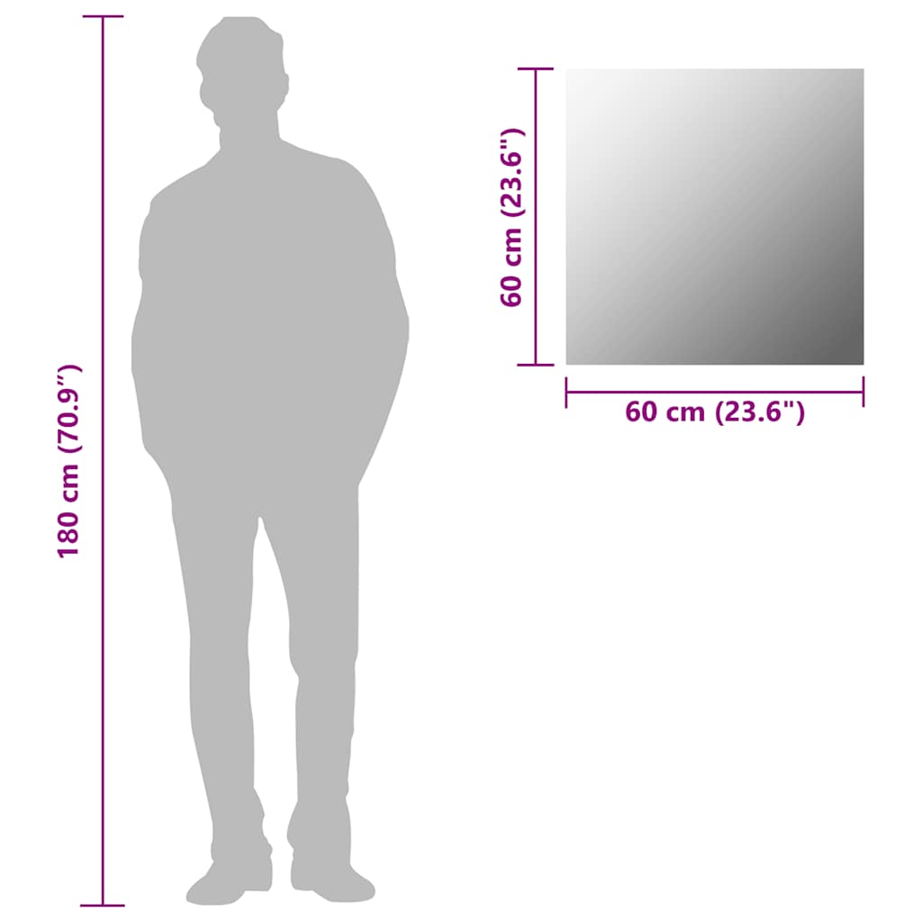 Specchio da Parete-Specchio a muro 60x60 cm Quadrato in Vetro