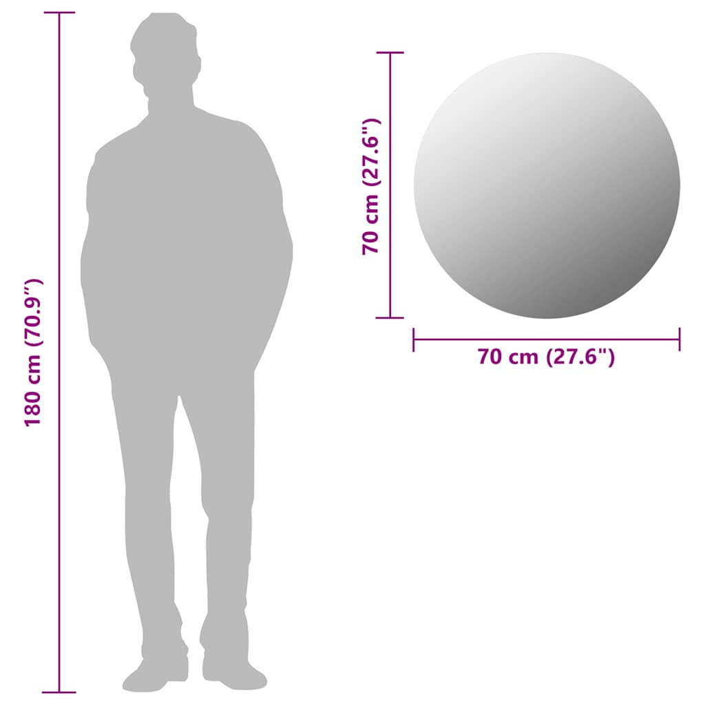 Specchio da Parete-Specchio a muro 70 cm in Vetro Circolare