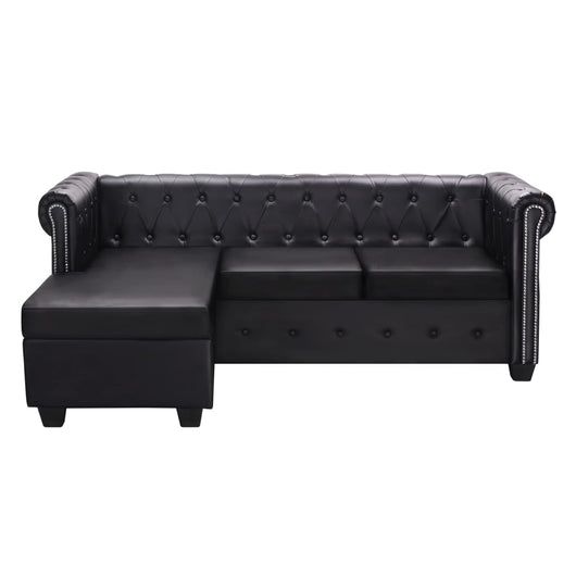 Divano Chesterfield a L in Finta Pelle Nero 245536