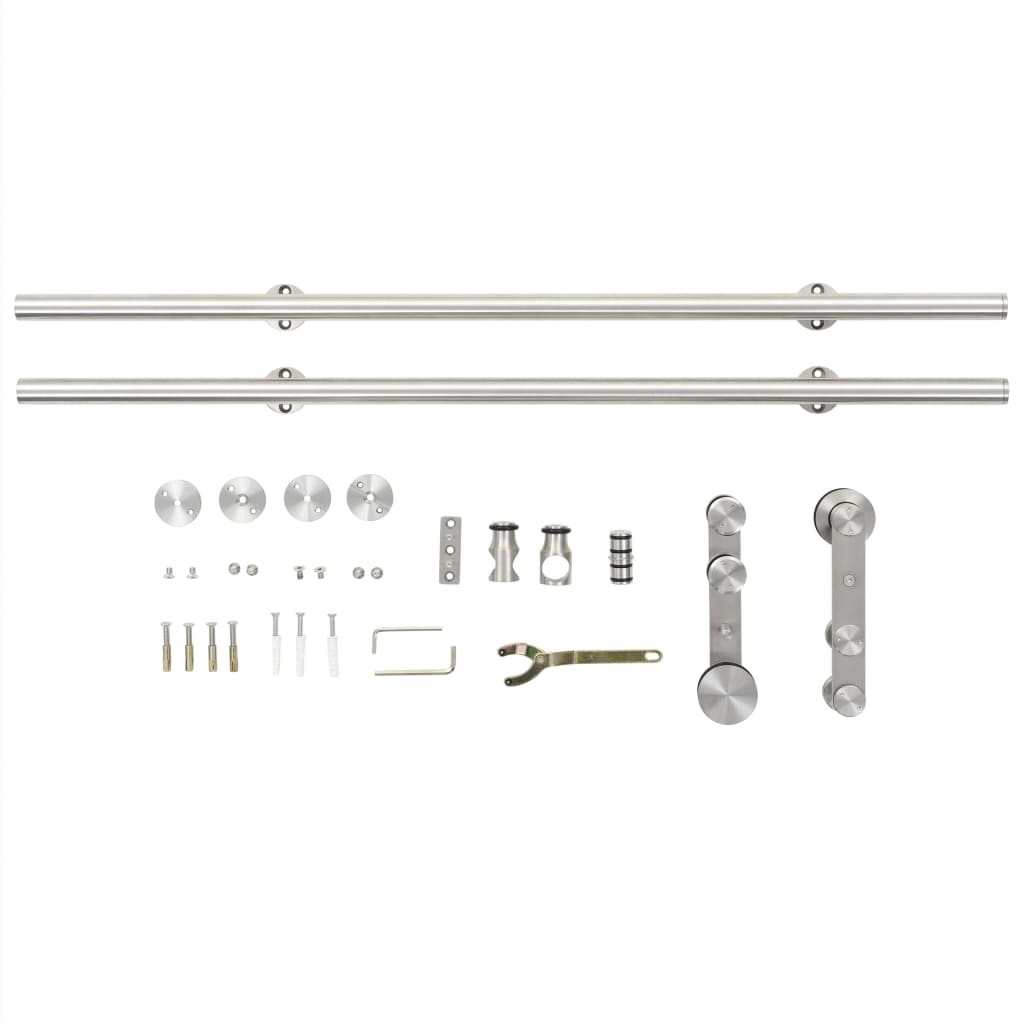 Kit Binari Porta Scorrevole 183cm Acciaio Inossidabile Argento 142826