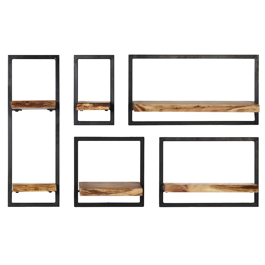 Set di Mensole 5 pz in Legno Massello di Acacia e Acciaio cod mxl 53157