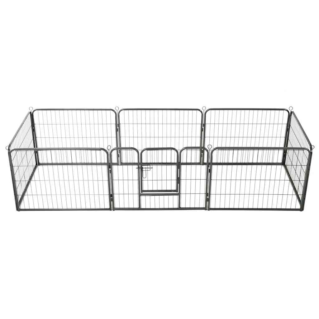 Box per Cani con 8 Pannelli in Acciaio 60x80 cm Nero cod mxl 48734