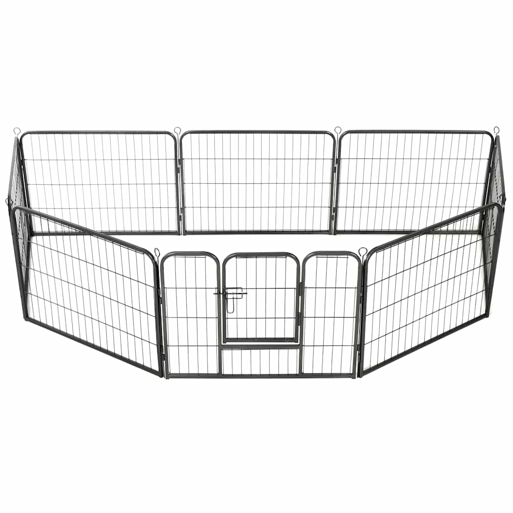 Box per Cani con 8 Pannelli in Acciaio 60x80 cm Nero cod mxl 48734