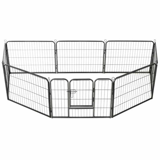 Box per Cani con 8 Pannelli in Acciaio 60x80 cm Nero cod mxl 48734