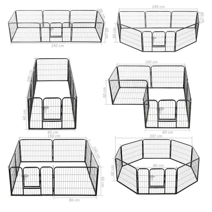 Box per Cani con 8 Pannelli in Acciaio 60x80 cm Nero cod mxl 48734