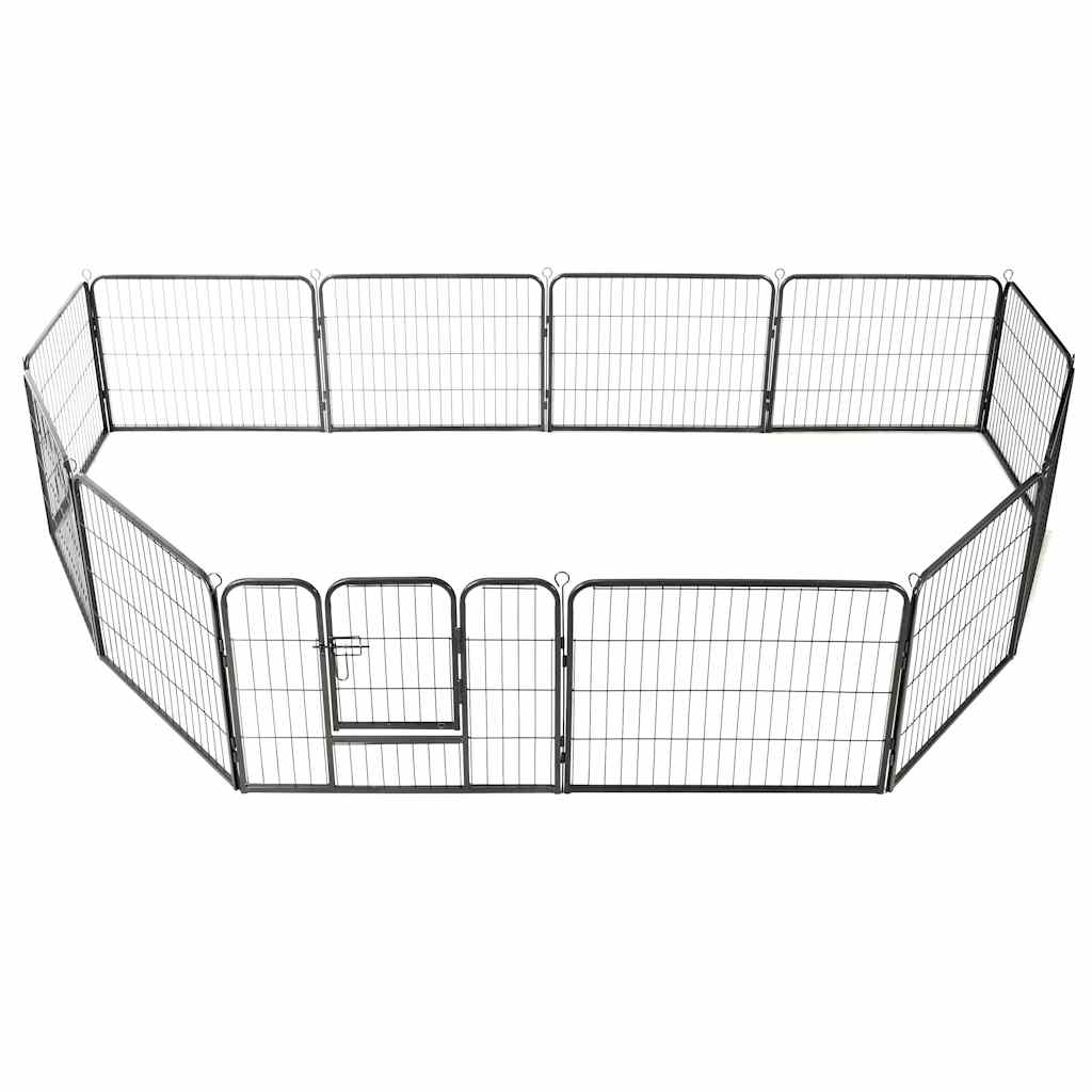 Box per Cani con 12 Pannelli in Acciaio 80x60 cm Nero cod mxl 48654