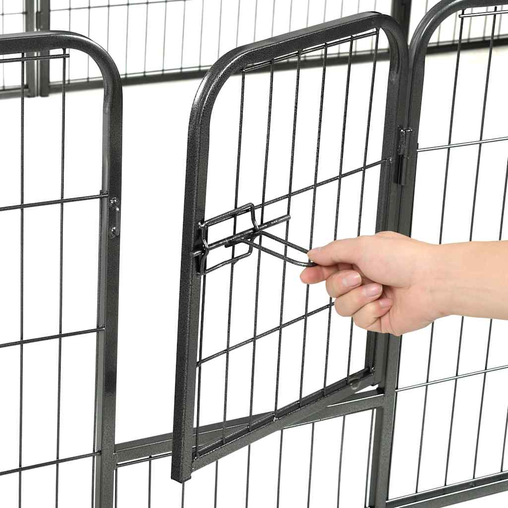 Box per Cani con 12 Pannelli in Acciaio 80x60 cm Nero cod mxl 48654