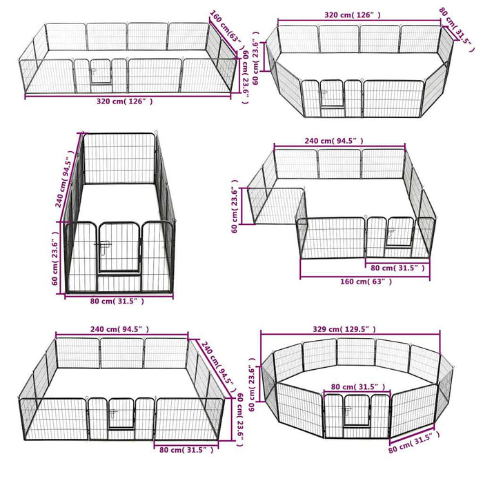 Box per Cani con 12 Pannelli in Acciaio 80x60 cm Nero cod mxl 48654