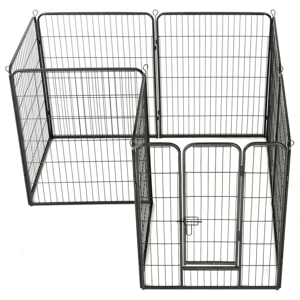 Box per Cani con 8 Pannelli in Acciaio 80x100 cm Nero cod mxl 50368