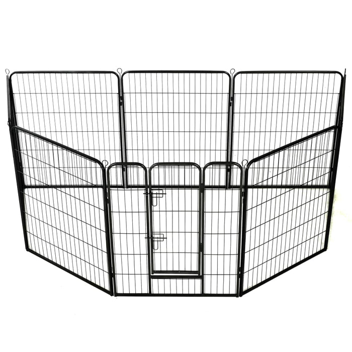 Box per cani cuccioli animali 8 pannelli in acciaio 80 x 100 cm nero 02_0000567