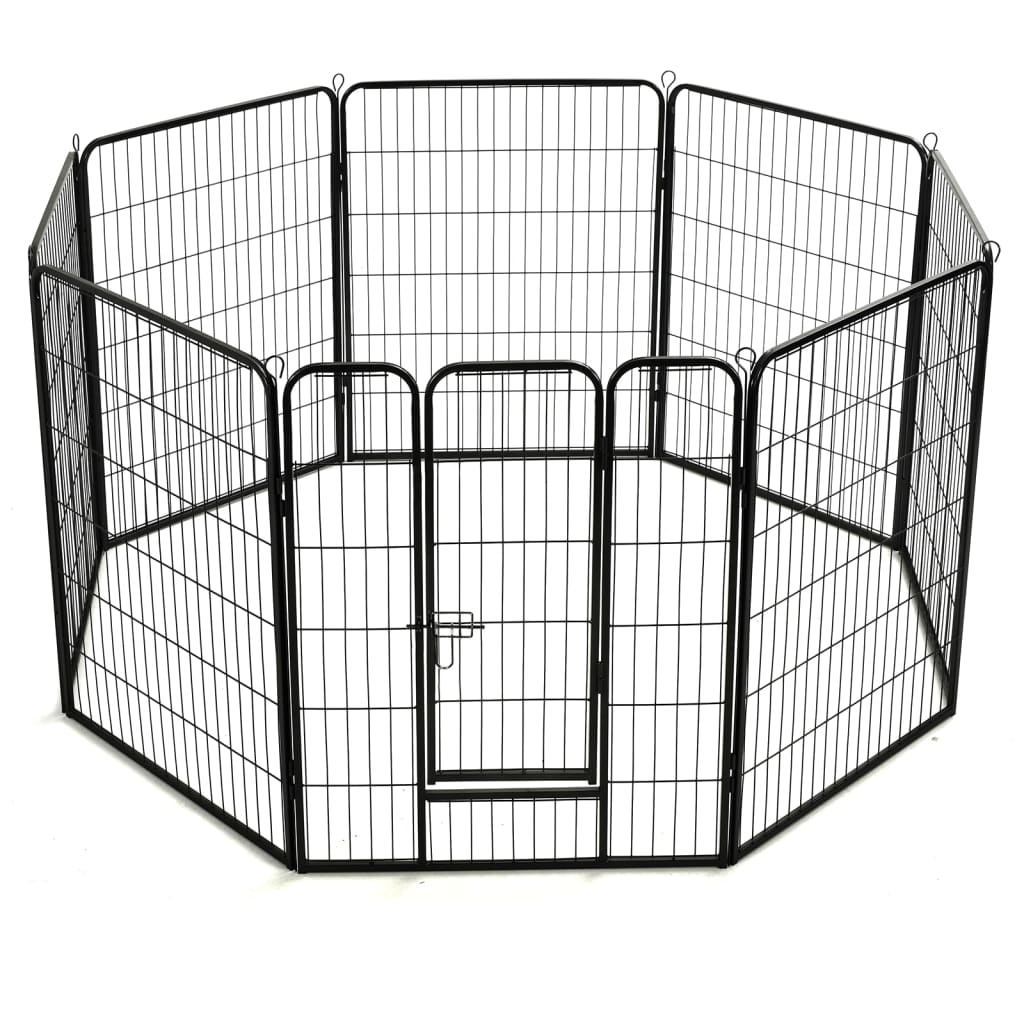 Box per Cani con 8 Pannelli in Acciaio 80x100 cm Nero cod mxl 50368
