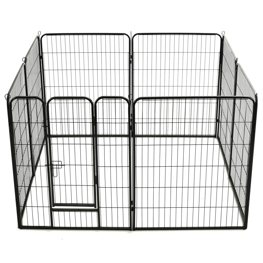 Box per Cani con 8 Pannelli in Acciaio 80x100 cm Nero cod mxl 50368
