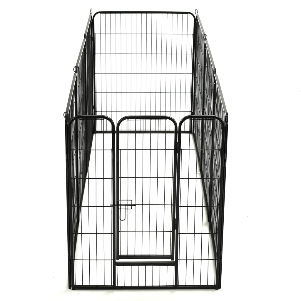 Box per Cani con 8 Pannelli in Acciaio 80x100 cm Nero cod mxl 50368