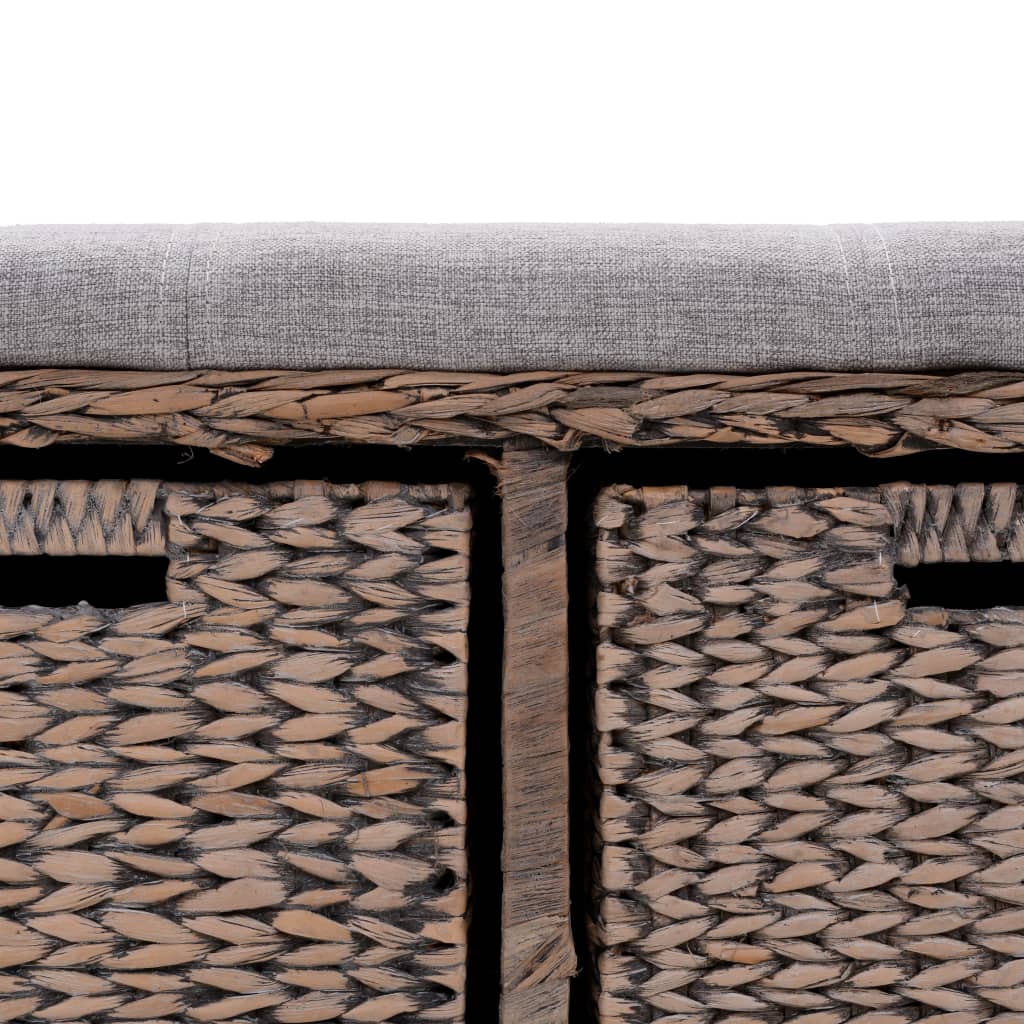 Panca in Giunco con 2 Ceste 71x40x42 cm Grigio 246117