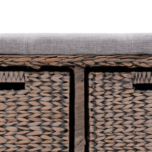 Panca in Giunco con 2 Ceste 71x40x42 cm Grigio 246117