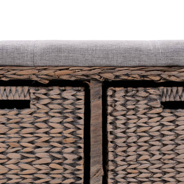 Panca in Giunco con 2 Ceste 71x40x42 cm Grigio 246117