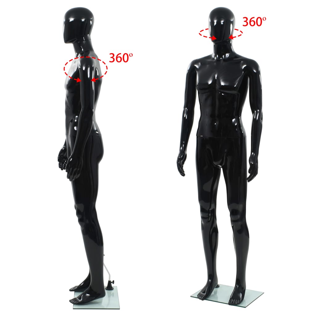 Manichino Uomo Figura Intera Base in Vetro 185 cm Nero Lucido 142927