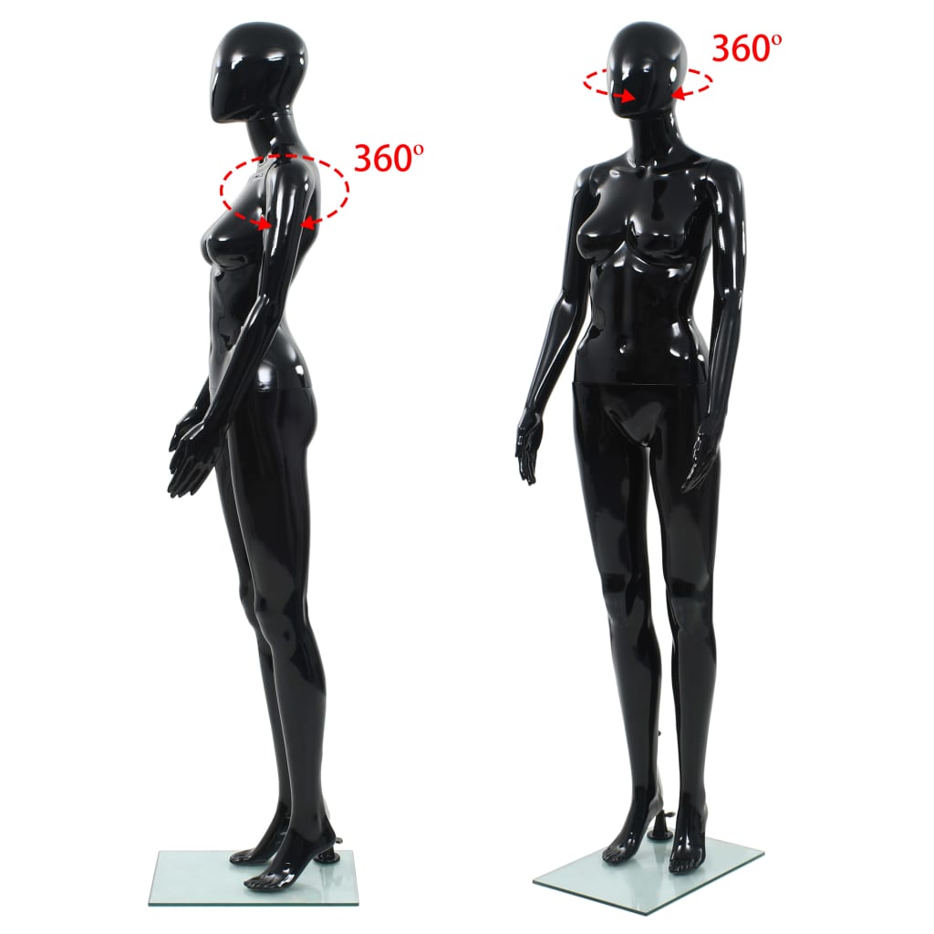 Manichino Donna Figura Intera Base in Vetro 175 cm Nero Lucido 142929