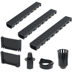 Set di tre canali di drenaggio in plastica 3 m nero 02_0003068