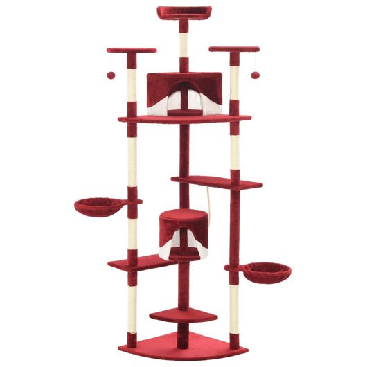 Albero per Gatti e Tiragraffi in Sisal 203 cm Rosso e Bianco 170531