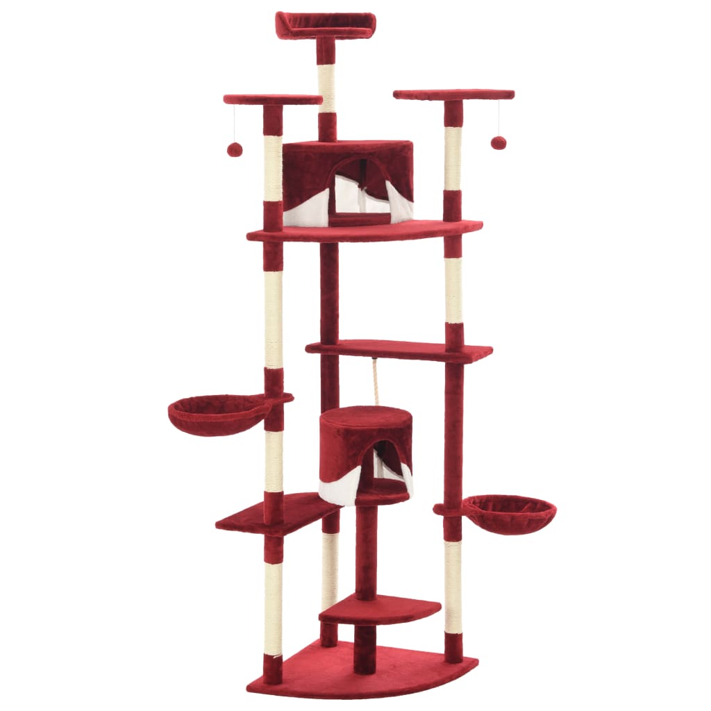 Albero per Gatti e Tiragraffi in Sisal 203 cm Rosso e Bianco 170531