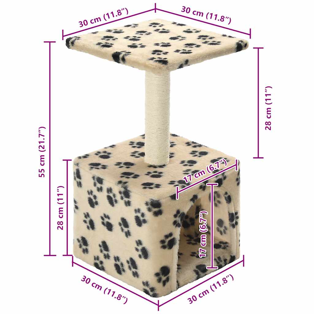 Albero per Gatti e Tiragraffi Sisal 55 cm Zampe Stampate Beige 170540