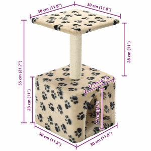 Albero per Gatti e Tiragraffi Sisal 55 cm Zampe Stampate Beige 170540