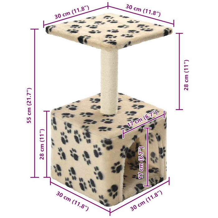 Albero per Gatti e Tiragraffi Sisal 55 cm Zampe Stampate Beige 170540