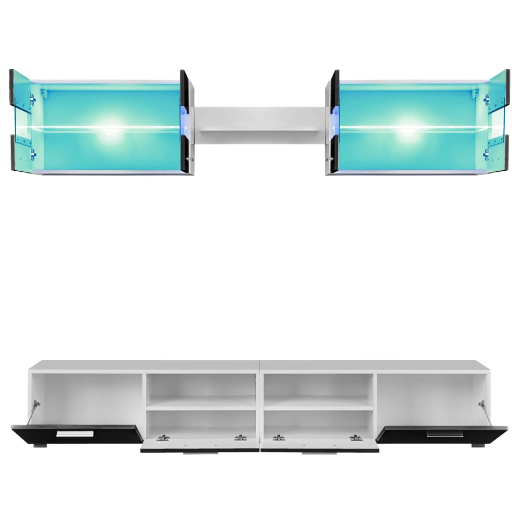 Set Parete Attrezzata Porta TV con Luci LED 5 pz Nero Lucido 246028